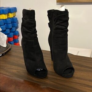 VENUS Black Suede Peep-Toe Boots